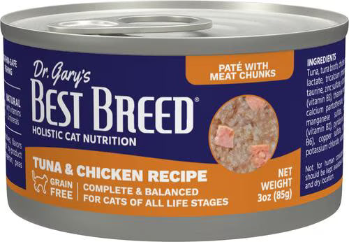 Dr Gary's Best Breed Tuna Chicken Pate/Chunks Wet Cat Food 3 oz